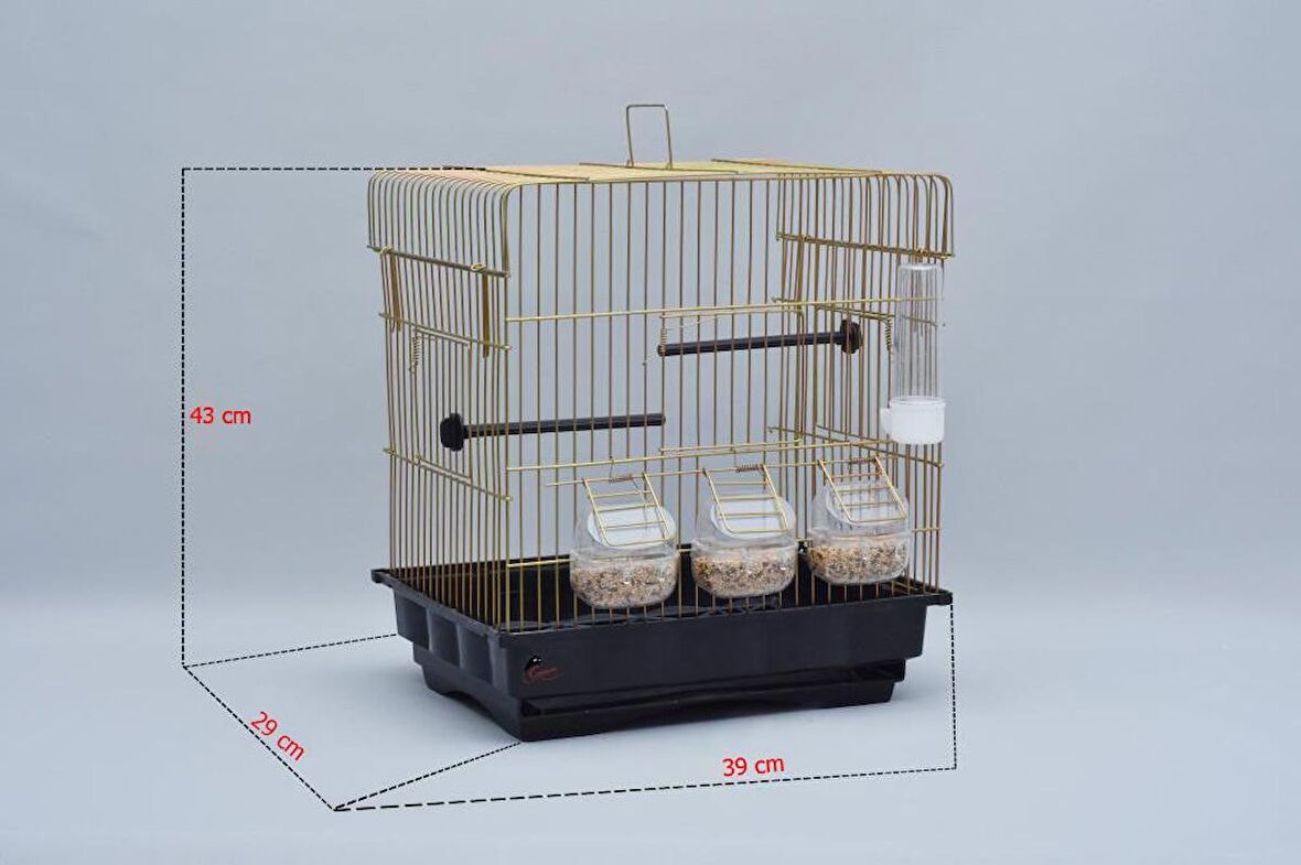 Canser 3 Yemlik Sarı Galvaniz Kanarya Kafesi+Tül+Suluk+Mamalık+Gaga Taşı