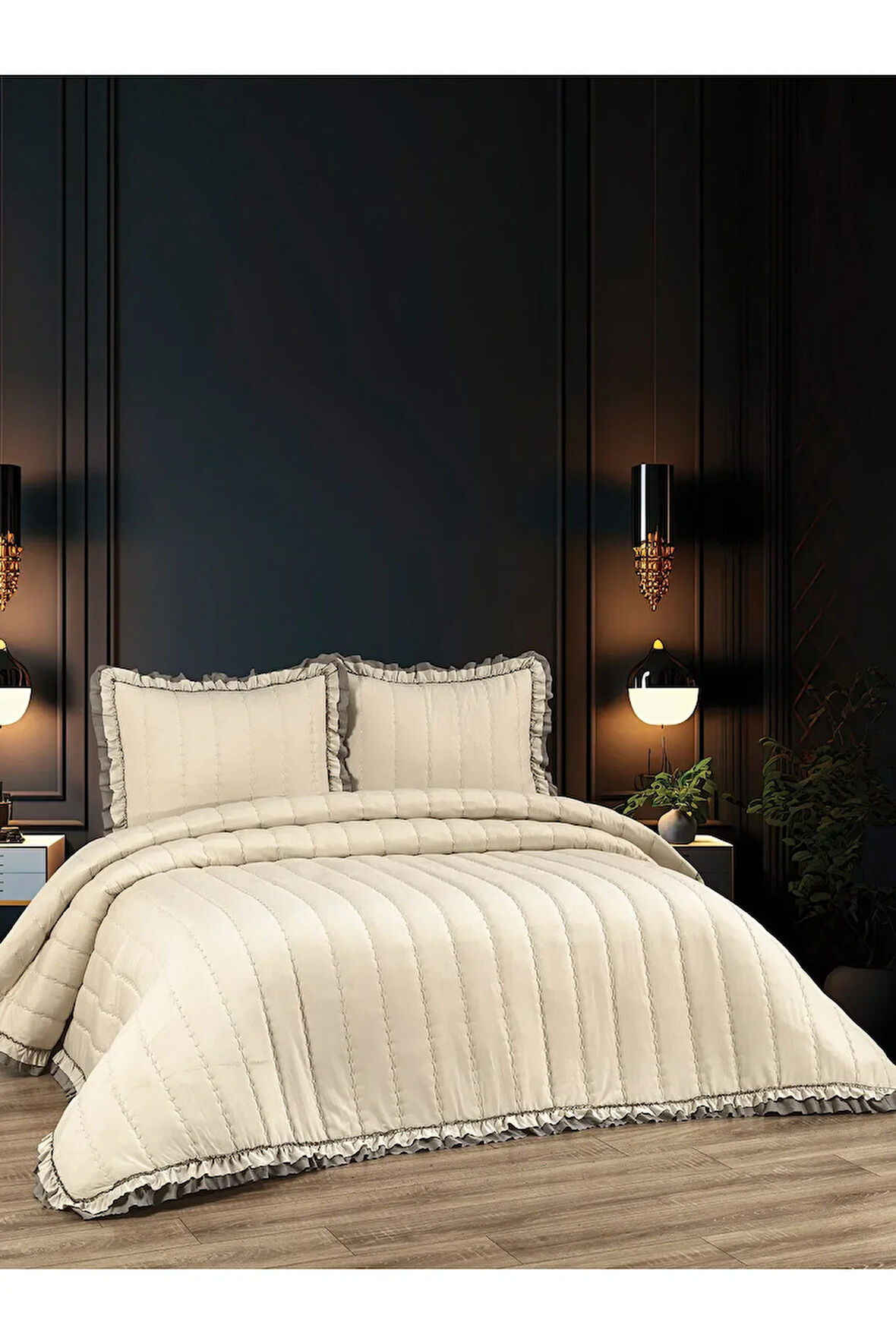 Luna 3 Parça Çift Kişilik Yatak Örtüsü Seti