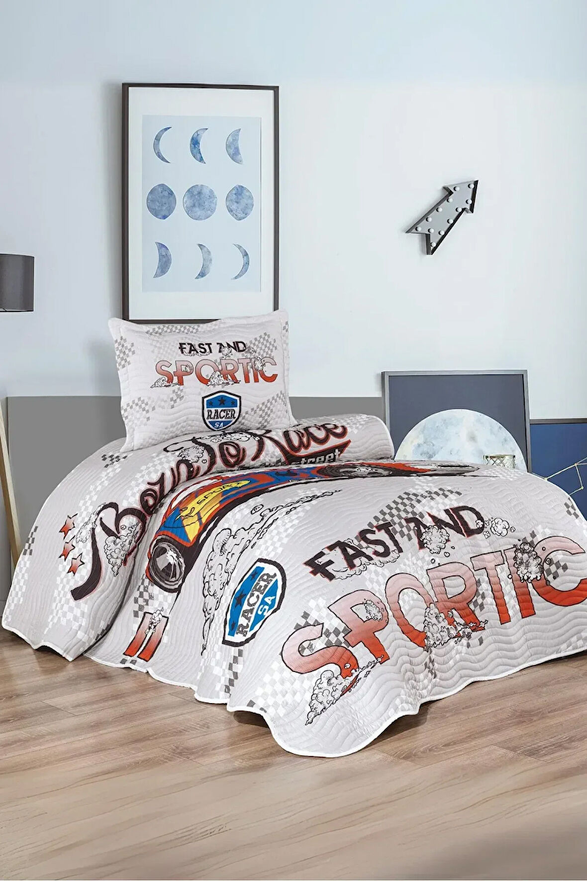 Sportic Car Erkek Çocuk Tek Kişilik Yatak Örtüsü Takımı - Pike Set