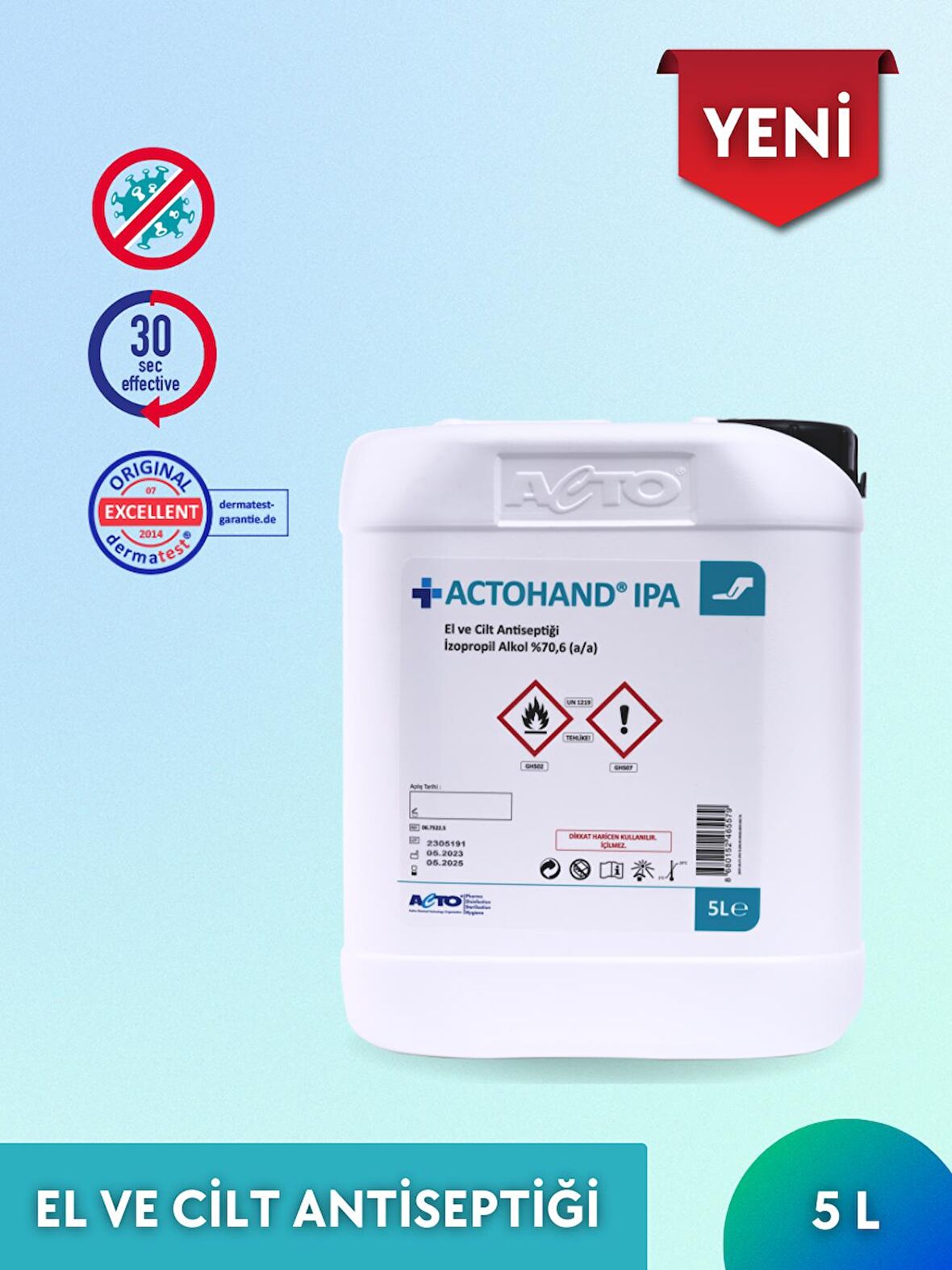 ACTOHAND® IPA 5 Litre | El ve Cilt Antiseptiği - İzopropil Alkol 75 % (v/v)