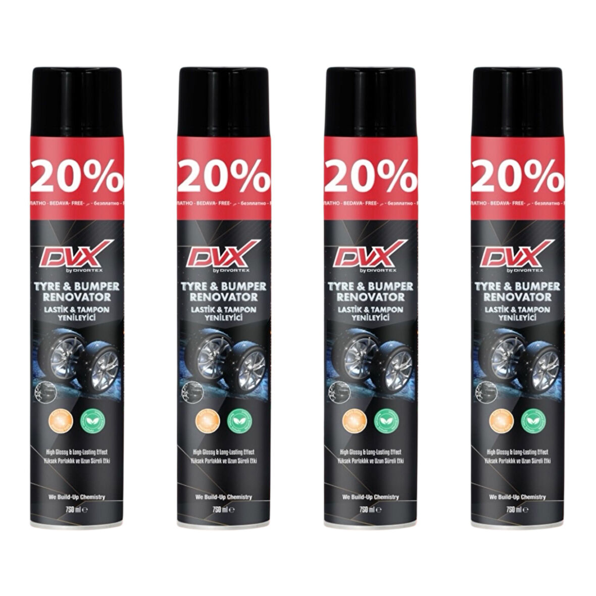 Divortex Aero Lastik Parlatıcı Sprey 750 ml X 4 Adet