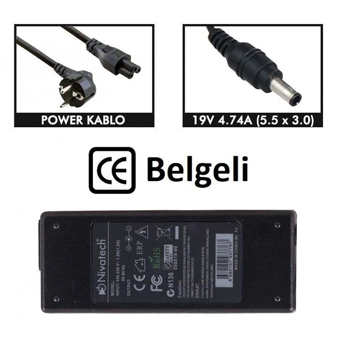 Nivatech BC953 SAMSUNG 19V 4,74A (5,5*3,0mm) Adaptör