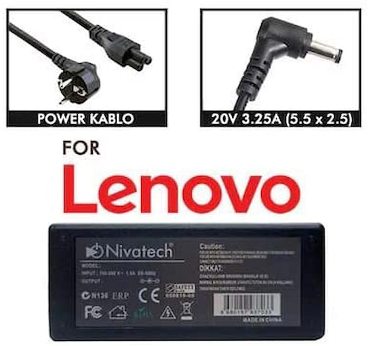 Nivatech BC-932 20V 3,25A LENOVO Notebook Uyumlu Adaptör