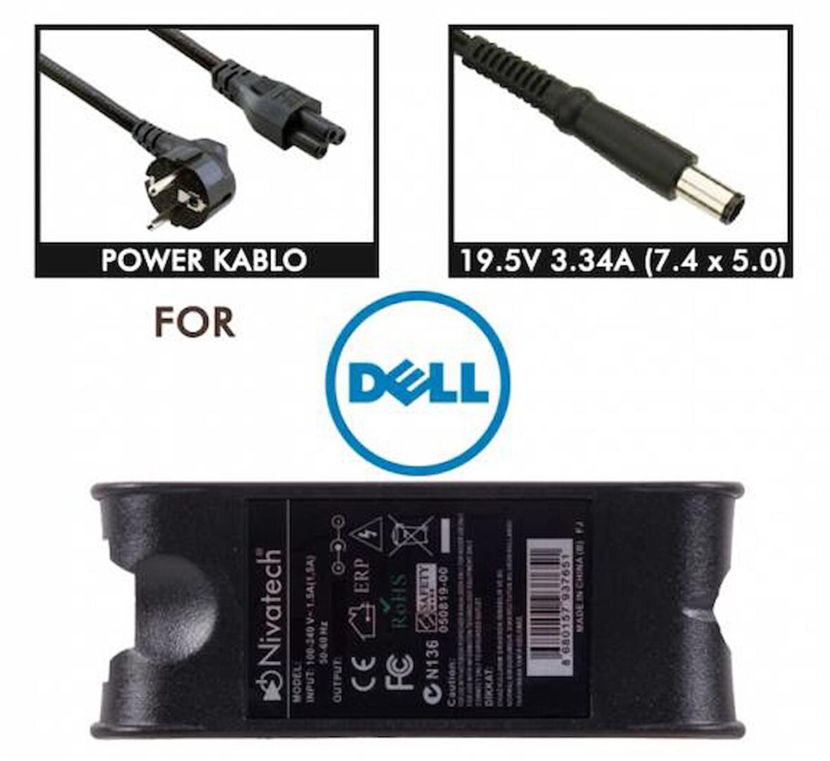 Nivatech Bc-901 19,5V 3,34A Dell Notebook Uyumlu Adaptör