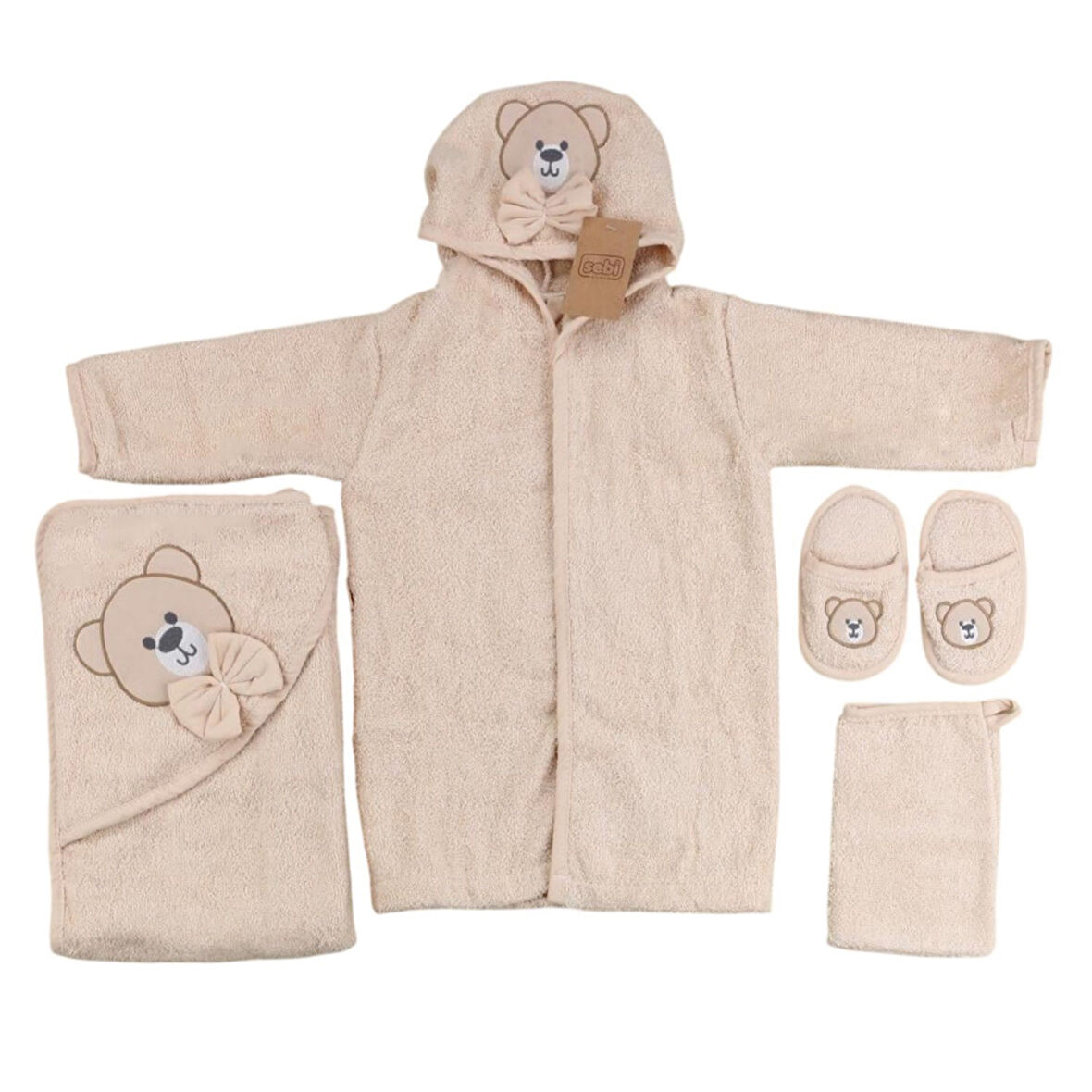 Sebi Ayı Desenli Bebek Bornoz Takımı 134