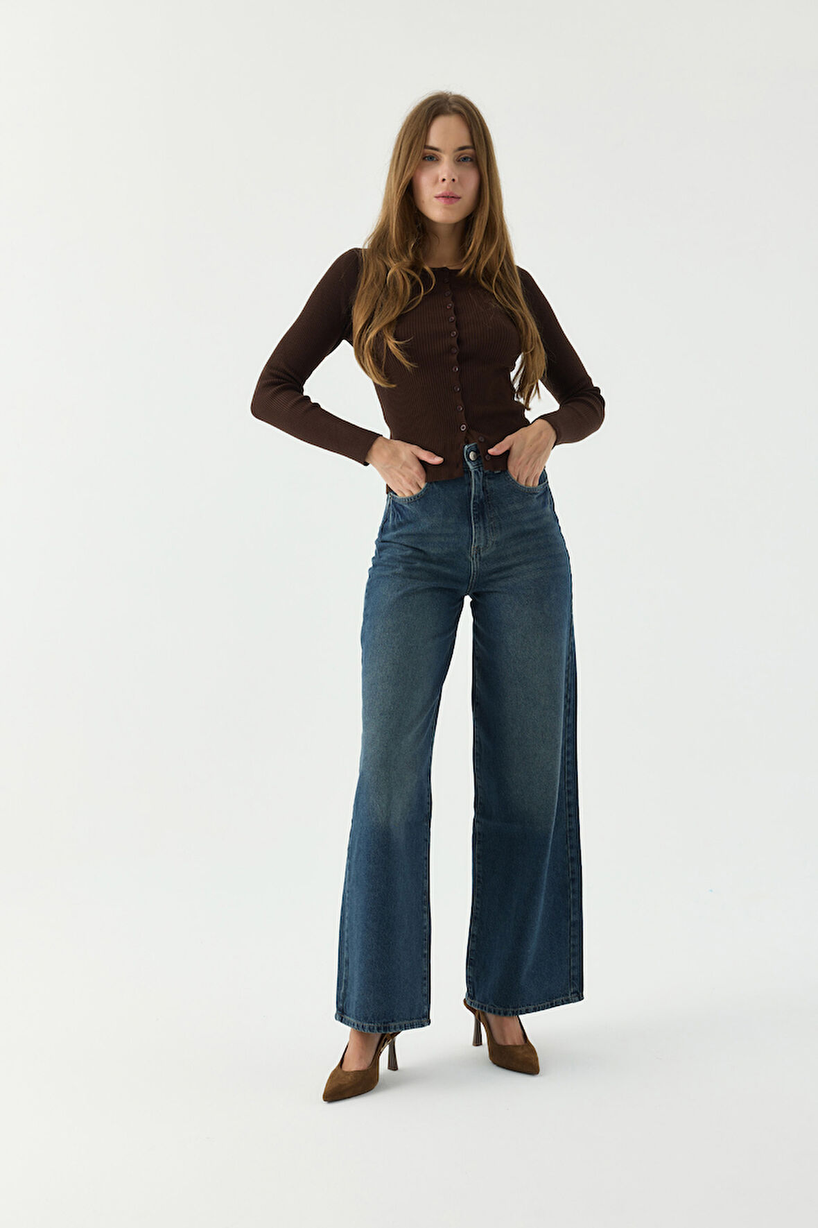 Wide Leg D289 Günlük Kadın Palazzo Jean Rigit Yüksek Bel Young 5 Cep Denim Pantolon 