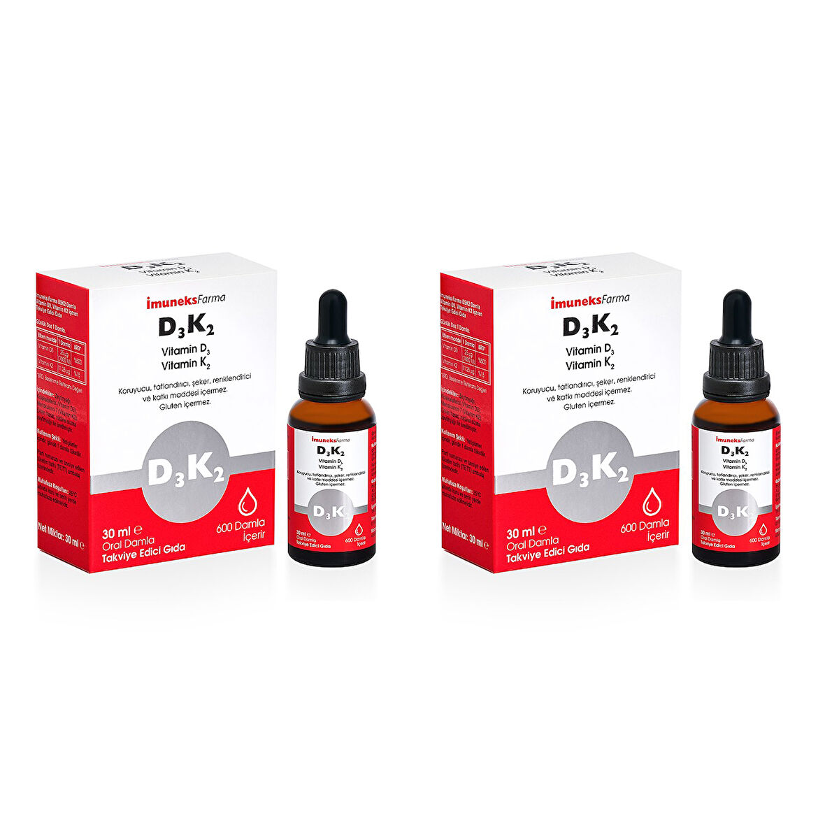 İmuneks Farma D3K2 Damla Vitamin D3, Vitamin K2 içeren Takviye Edici Gıda 30 ml x 2 Adet