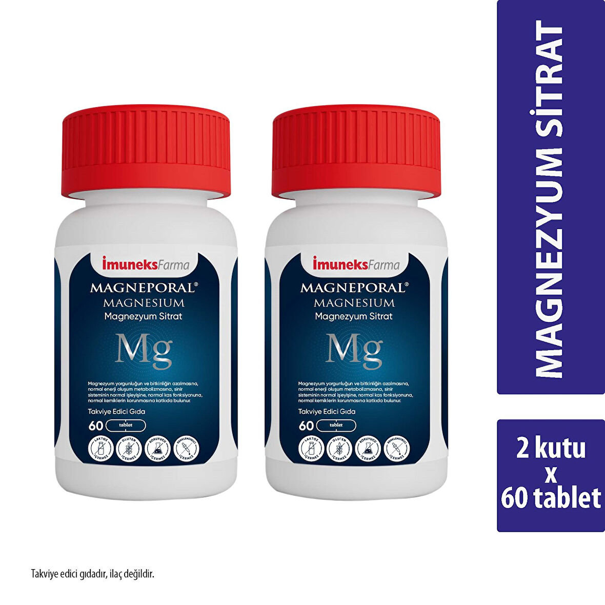 İmuneks Farma Magneporal Magnezyum 200 mg 60 Tablet x 2 Adet