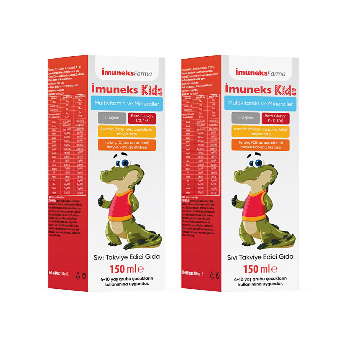 İmuneks Farma Kids Multi Vitamin Ve Mineraller İçeren Sıvı Takviye Edici Gıda 150 ml x 2 Adet