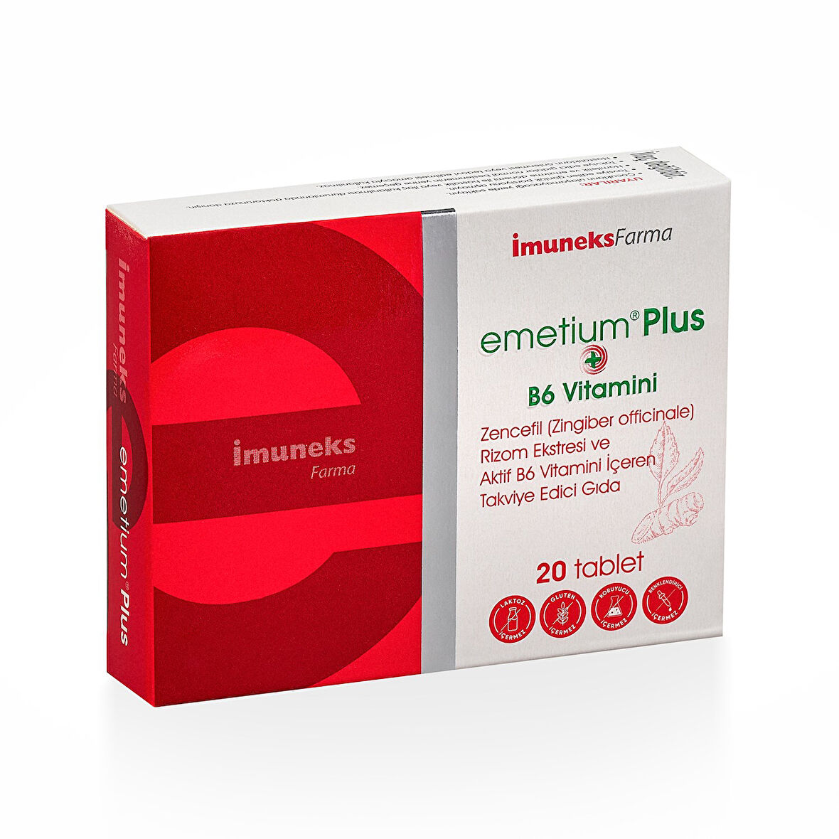 İmuneks Farma Emetium® Plus Zencefil, Rizom Ekstresi ve Aktif B6 Vitamini İçeren Gıda Takviyesi 