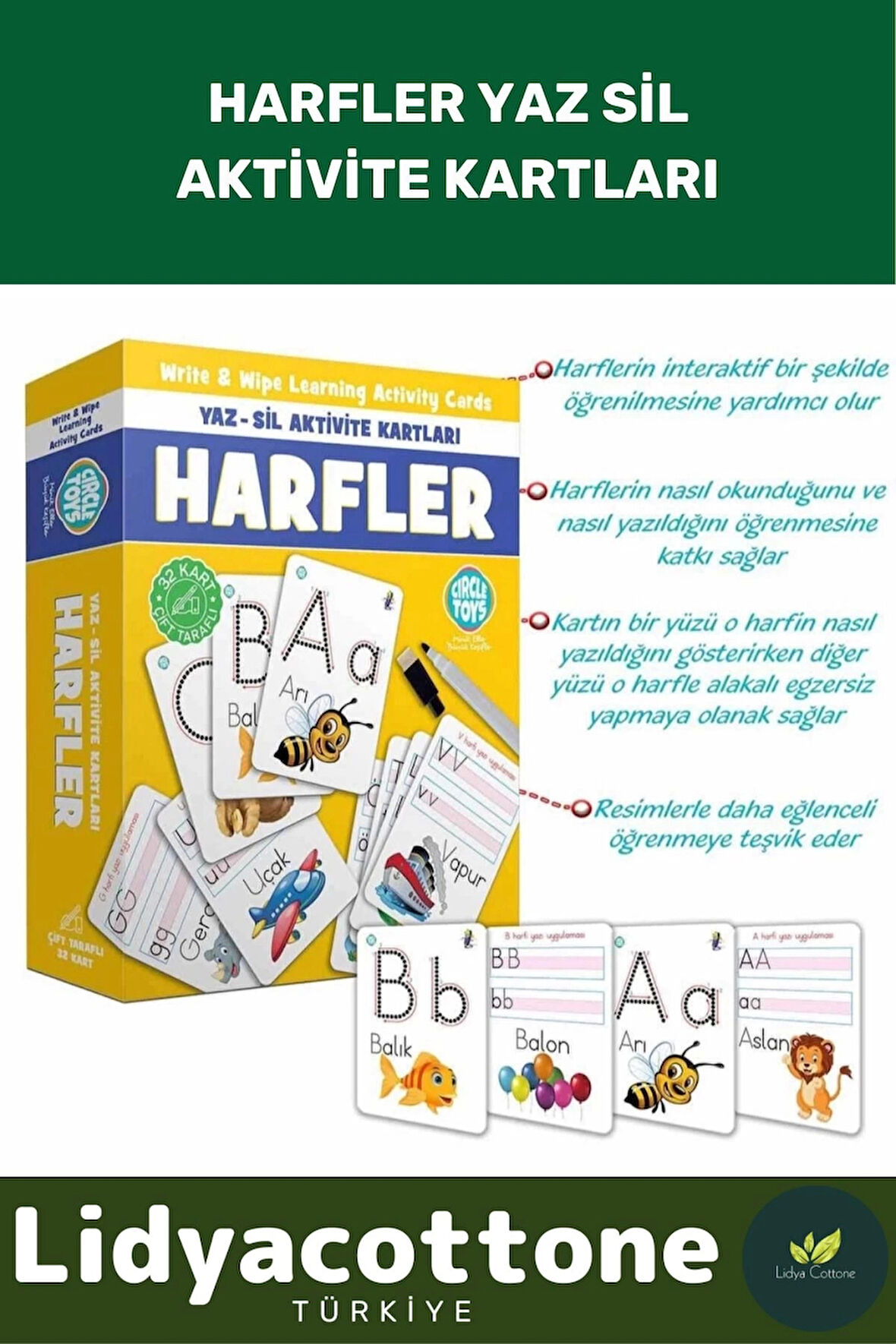 Zeka Geliştirici Kişisel Gelişim Çocuk Harfler Yaz Sil Aktivite Kartları Koordinasyon Geliştirici