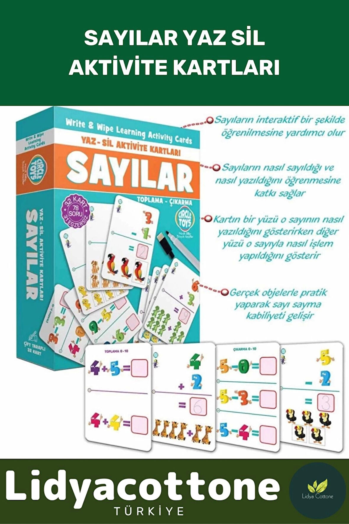 Zeka Geliştirici Eğitici El Göz Koordinasyon Matematik Sayılar Yaz Sil Aktivite Kartları Puzzle