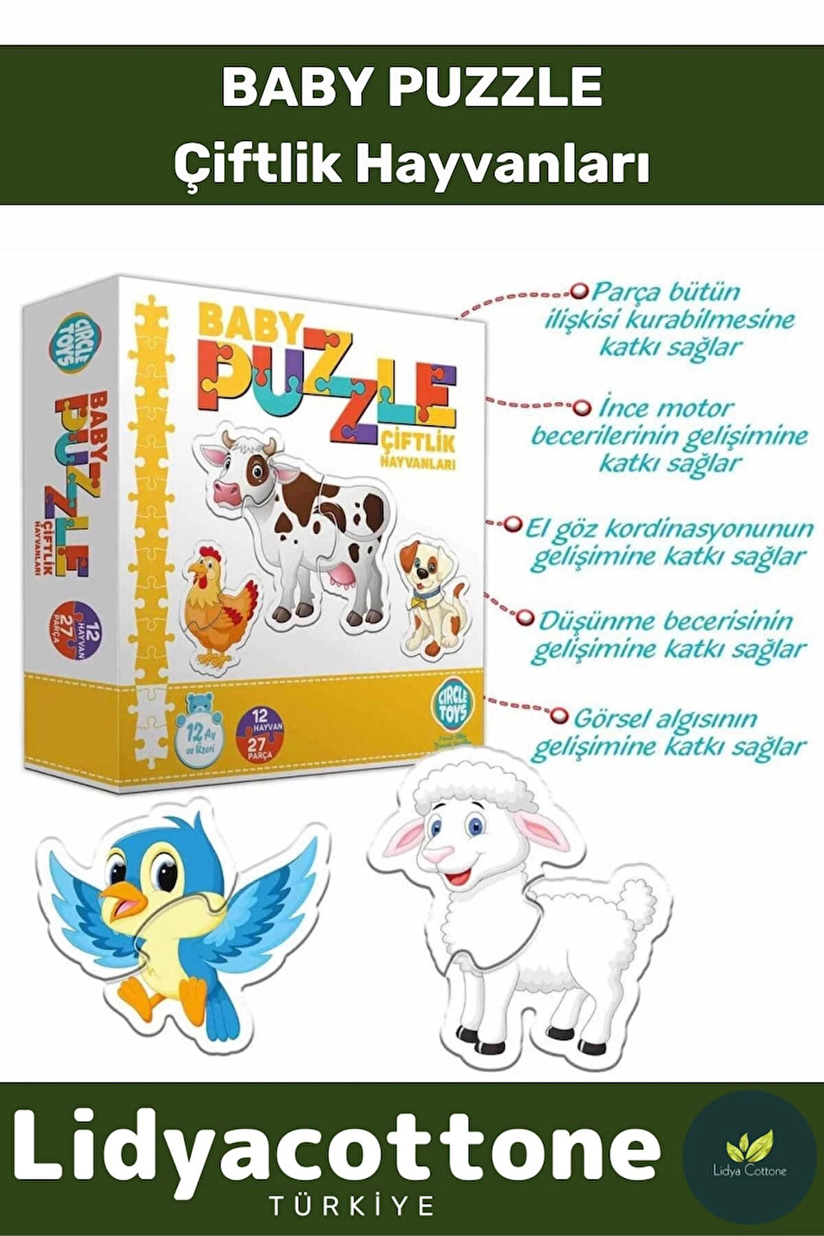Premium Zeka Geliştirici Eğitici Çocuk El Göz Koordinasyonu Baby Puzzle Çiftlik Hayvanları