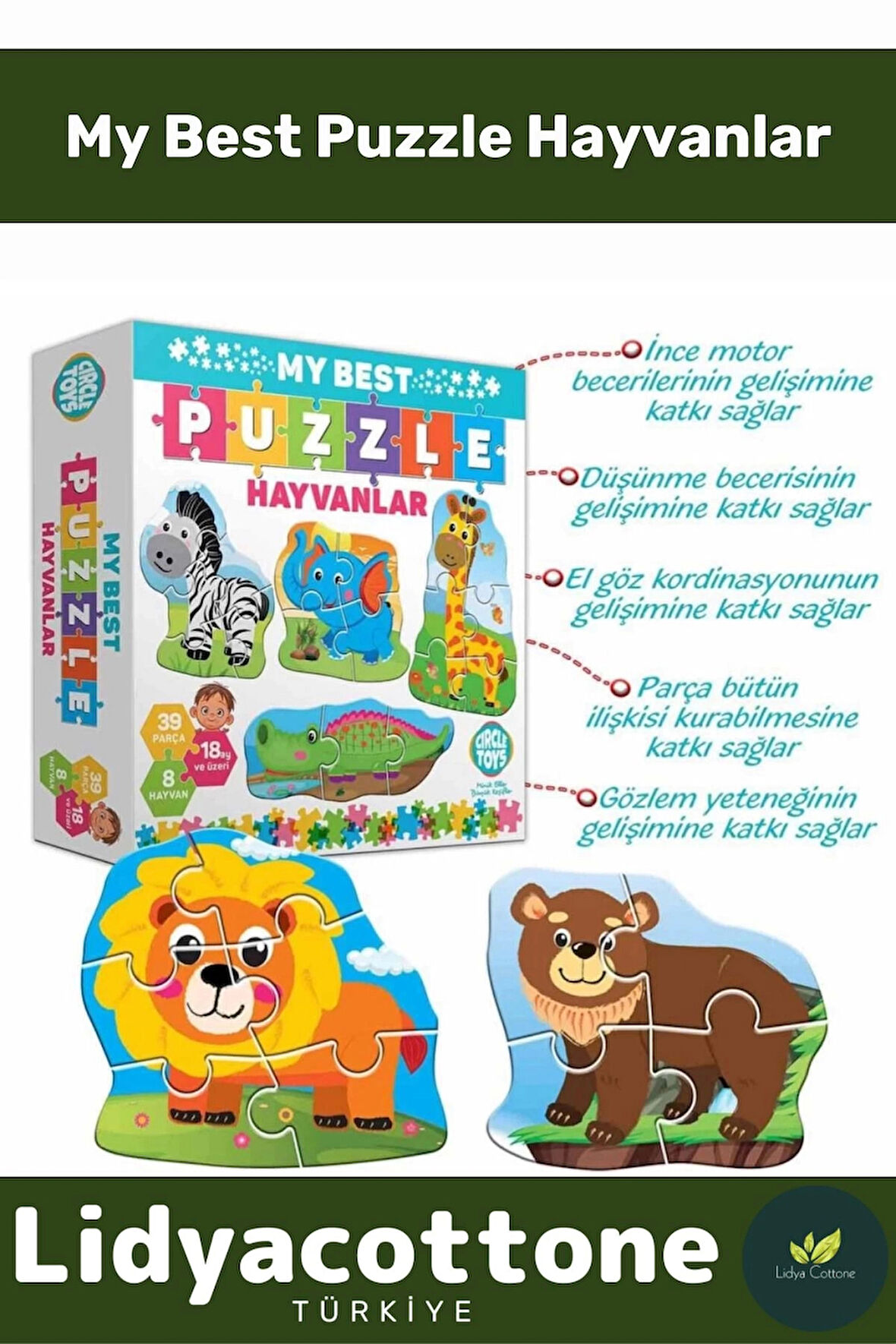 Premium Zeka Geliştirici Eğitici Öğretici Eğlendirici El Göz Koordinasyonu My Best Puzzle Hayvanlar