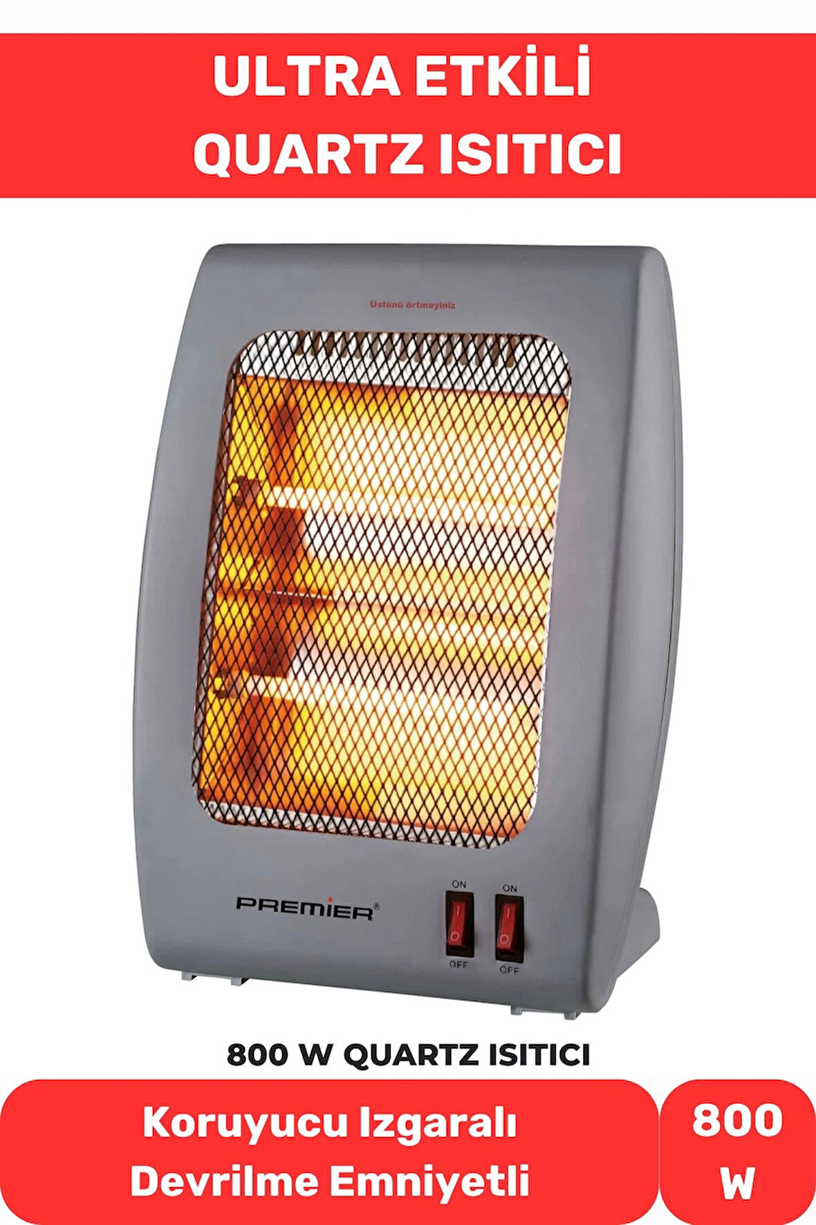 Ultra Etkili 800W Quartz Isıtıcı Sessiz Masa Üstü Koruyucu Izgaralı Devrilme Emniyeti 2 Kademeli