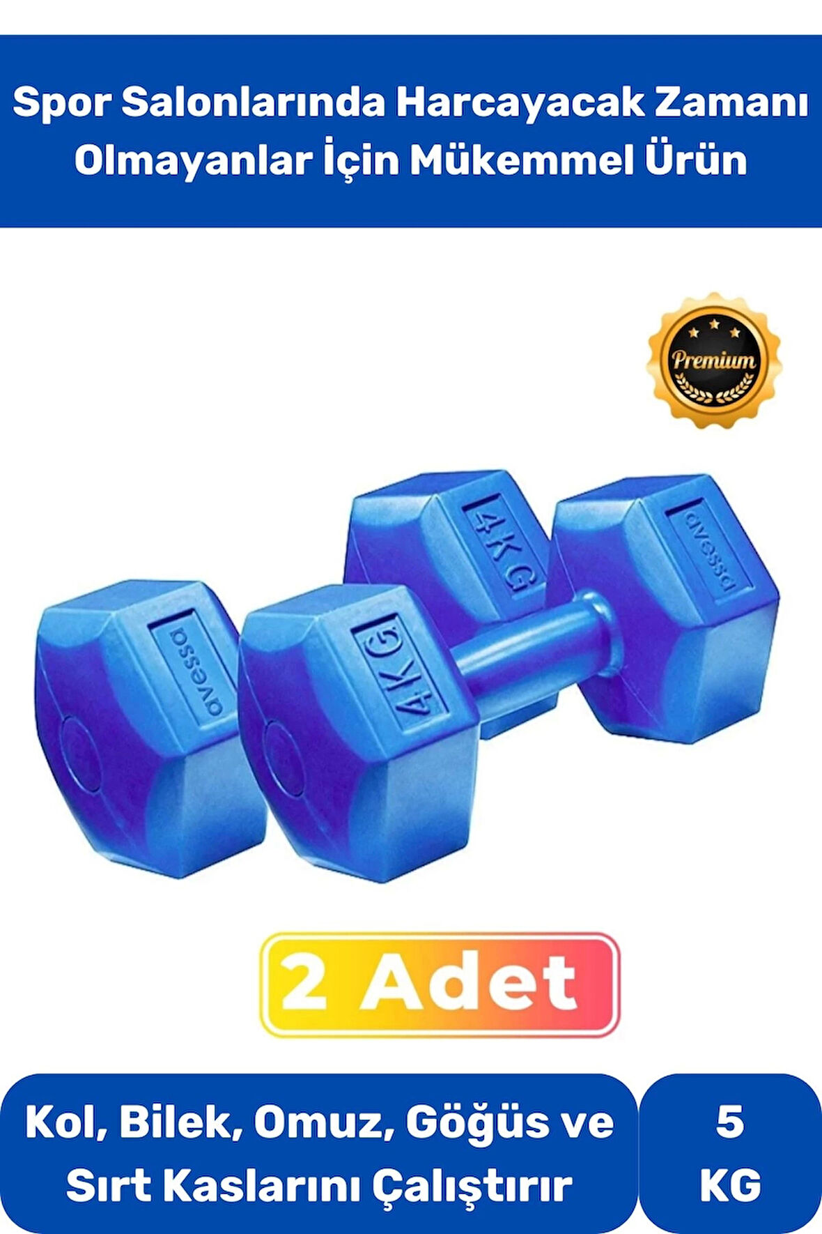 Dambıl Set Özel Plastik Köşeli Spor Egzersiz Vücut Kas Geliştirme Fitness Mavi 5 Kg x 2 Adet