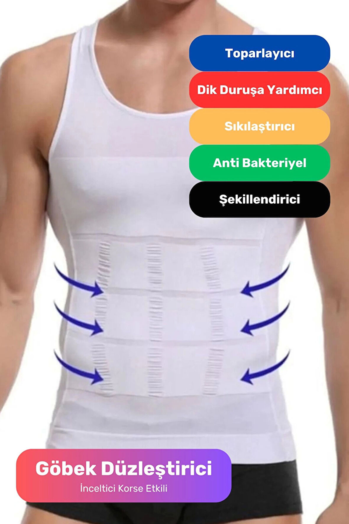 Premium Erkek Atlet Korse Bel Göğüs Dik Duruş Jinekomasti Toparlayıcı Extra Göbek Sıkılaştırıcı