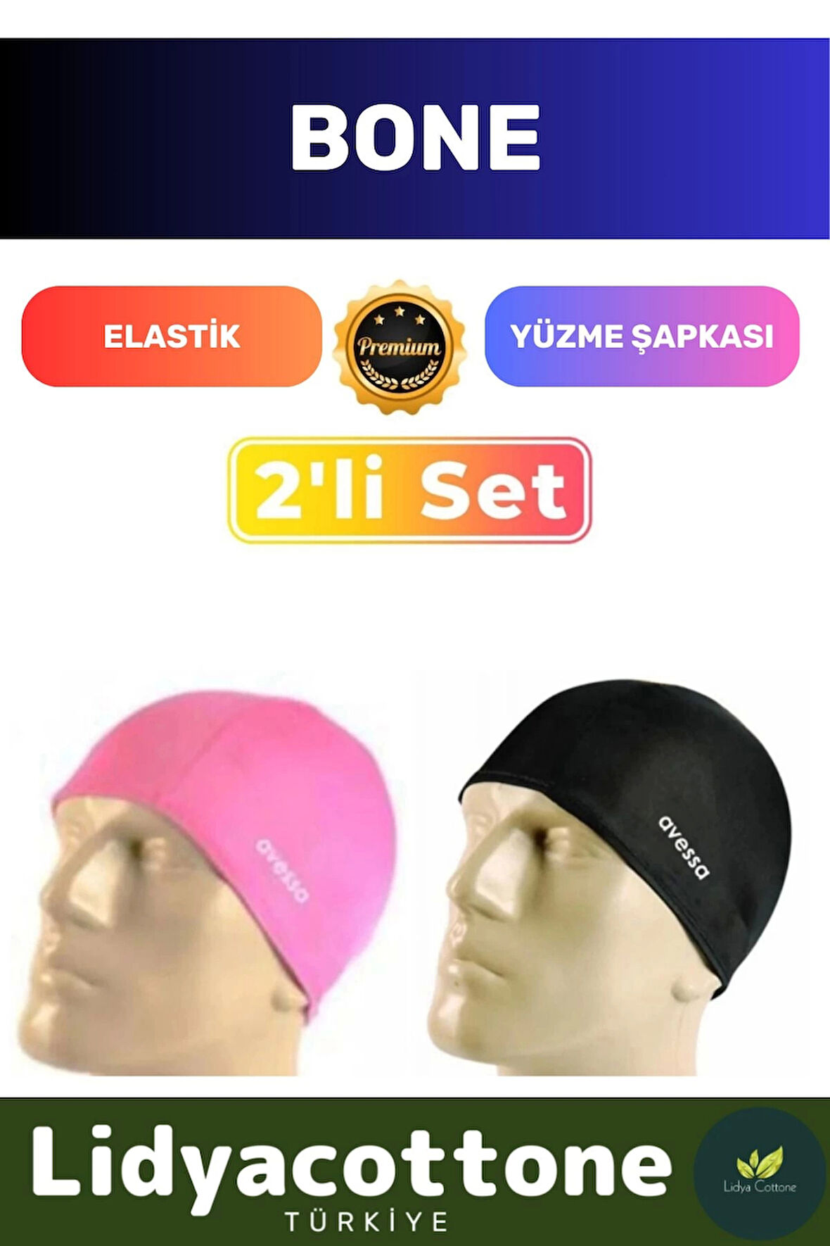 Elastik Yüzme Şapkası Su Geçirmez Silikon Yüzücü Havuz Deniz Bonesi 2'li Set