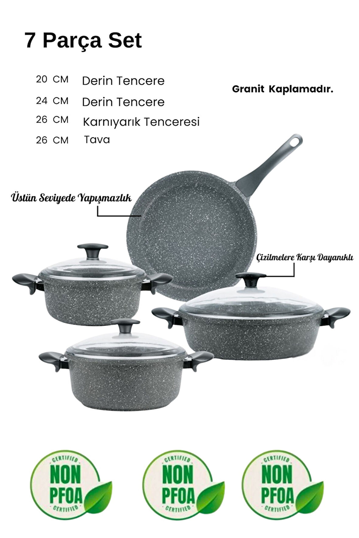 Thermoad 7 Parça Granit Döküm Tencere Seti