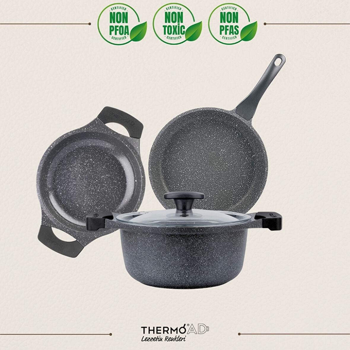 ThermoAD | 4 Parça Mini Set | Graneu Serisi | 20 cm | Gri