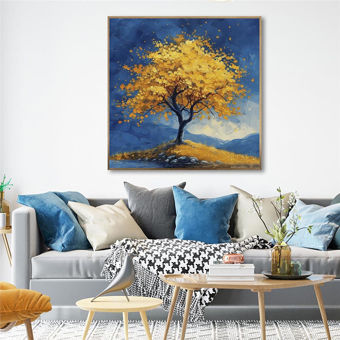 Yağlı Boya Dokulu Tablo Tekli Sarı Ağaç U01013