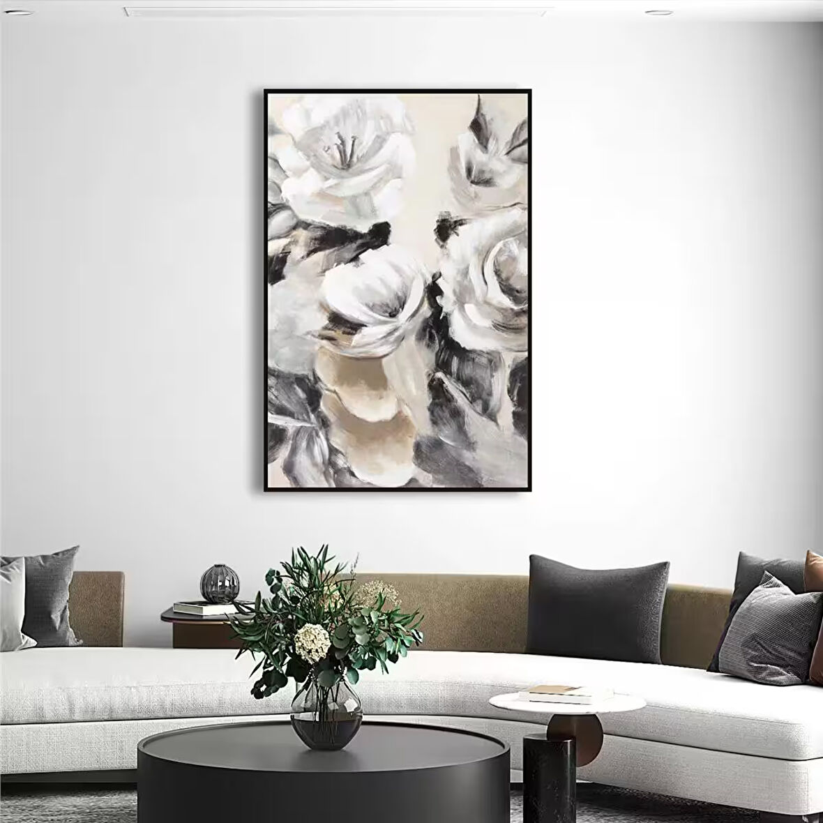 Yağlı Boya Dokulu Tablo Modern Beyaz Çiçekler U02008