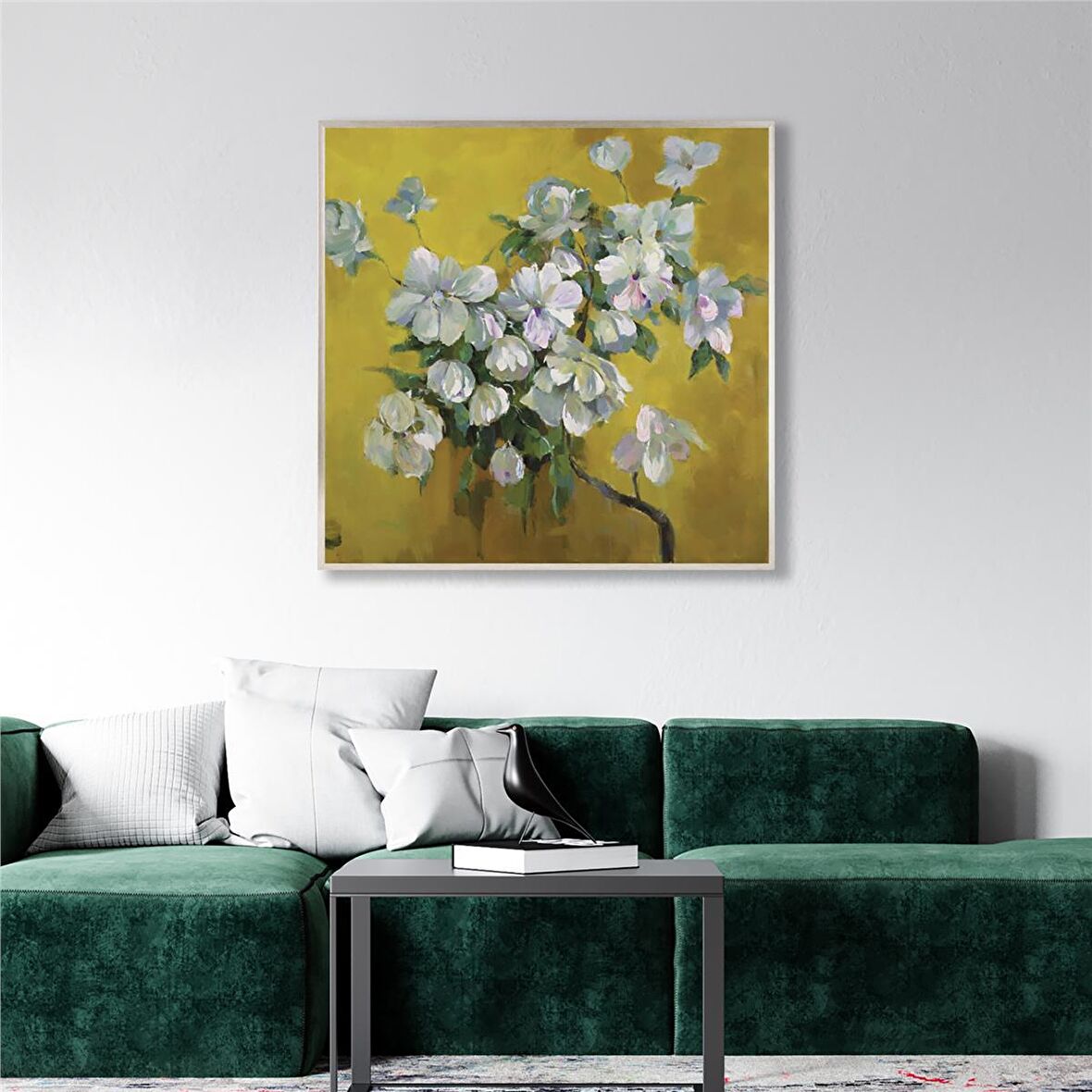 Yağlı Boya Dokulu Tablo Dalda Modern Bahar Çiçekleri U02024