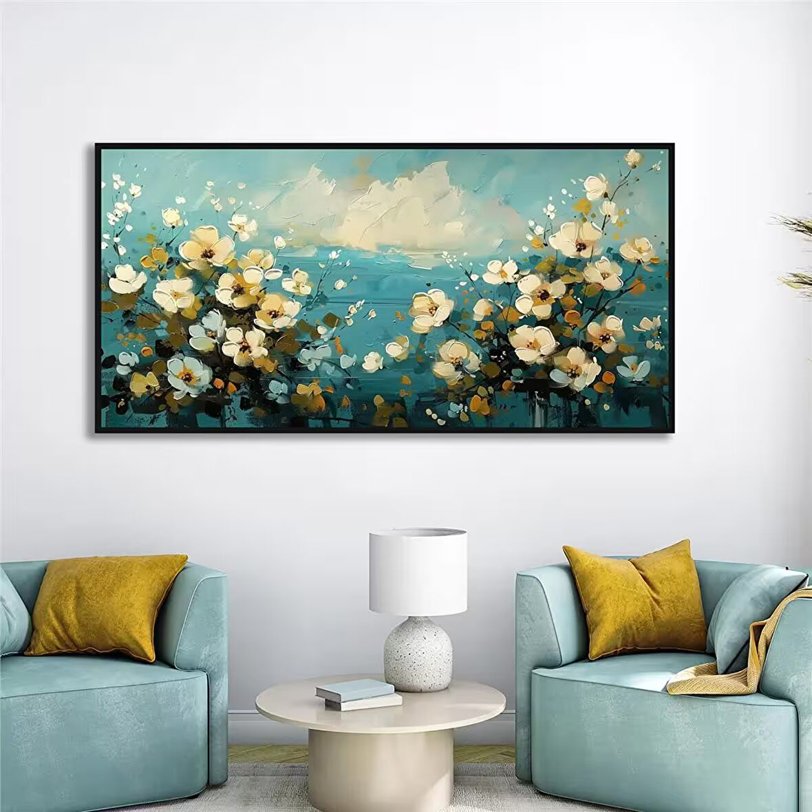 Yağlı Boya Dokulu Tablo Soyut Beyaz Kır Çiçekleri U02056