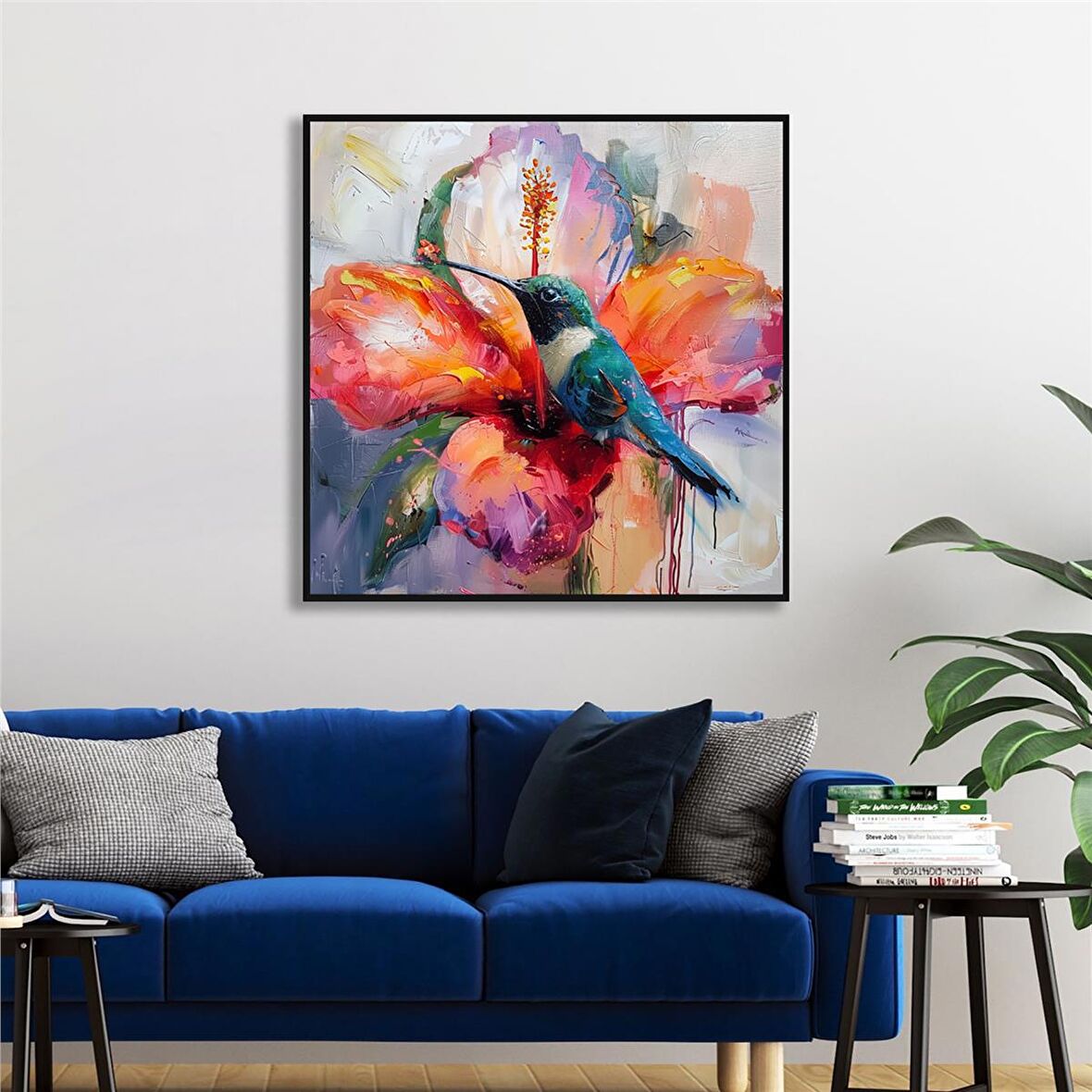 Yağlı Boya Dokulu Tablo Modern Renkli Sinek Kuşu U04029