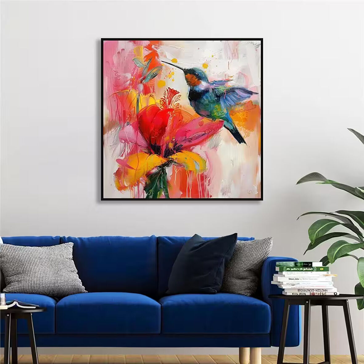 Yağlı Boya Dokulu Tablo Modern Renkli Sinek Kuşu U04030