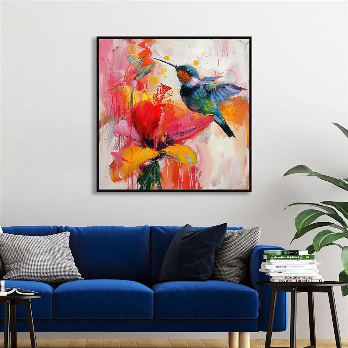 Yağlı Boya Dokulu Tablo Modern Renkli Sinek Kuşu U04030