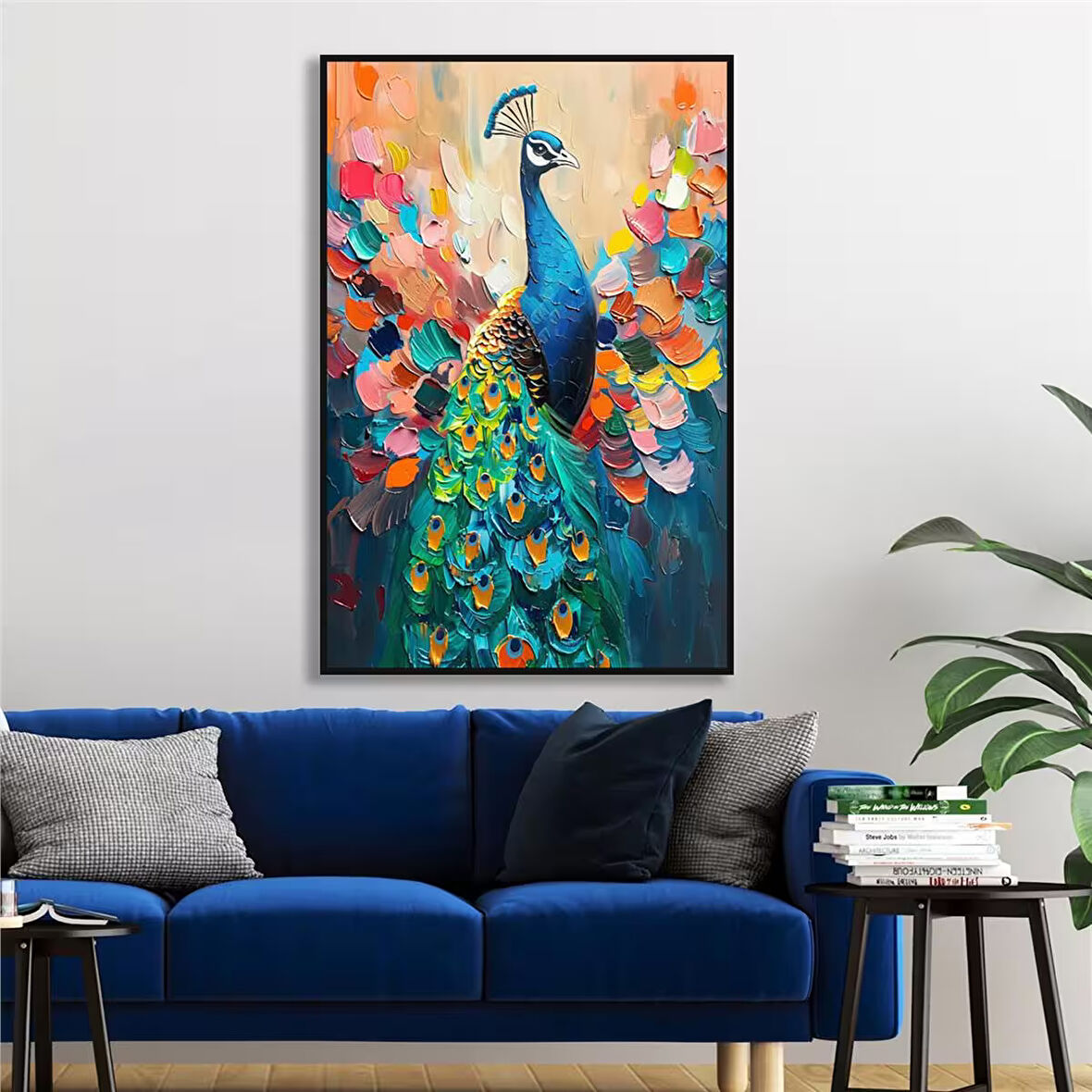 Yağlı Boya Dokulu Tablo Modern Renkli Tavus Kuşu U04031