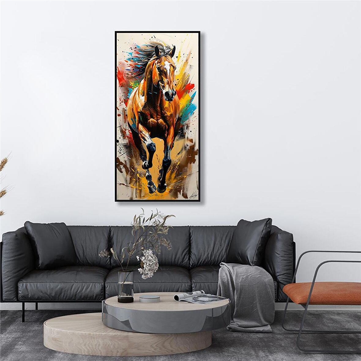 Yağlı Boya Dokulu Tablo Koşan Modern At U04035