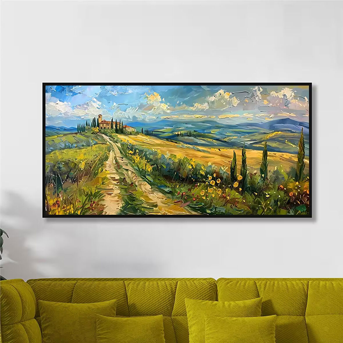 Yağlı Boya Dokulu Tablo Tarla İçinde Köy Evi U06008