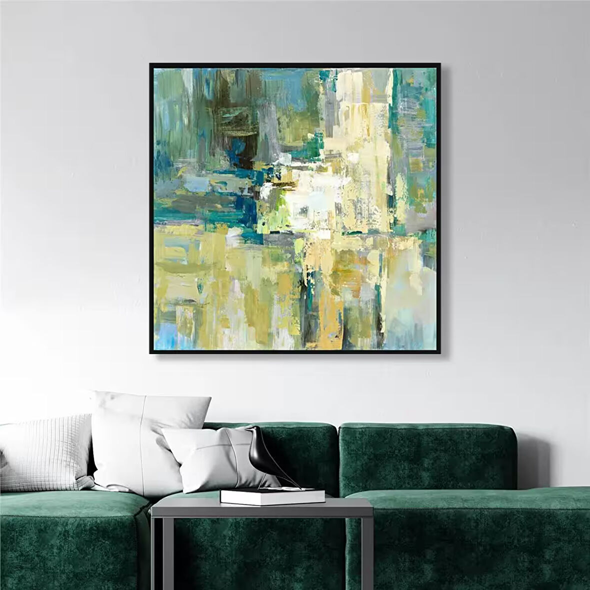 Yağlı Boya Dokulu Tablo Yeşil Bej Soyut U08011