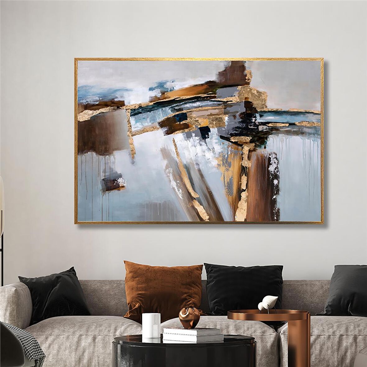 Yağlı Boya Dokulu Tablo Kahverengi Gold Soyut U08012