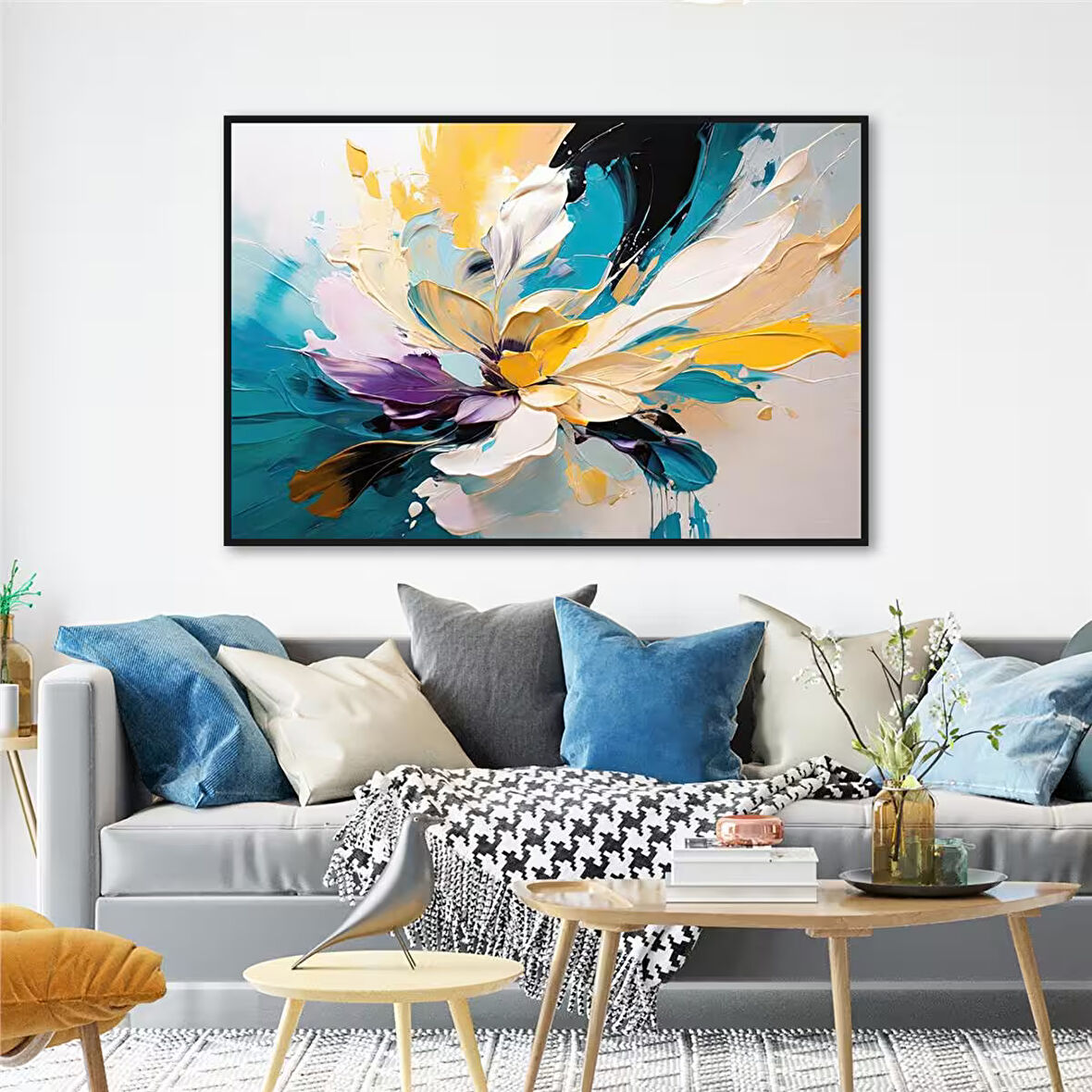 Yağlı Boya Dokulu Tablo Soyut Modern Tekli Çiçek U08037