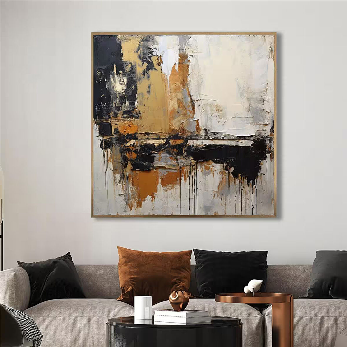 Yağlı Boya Dokulu Tablo Kahve Siyah Beyaz Soyut U08070