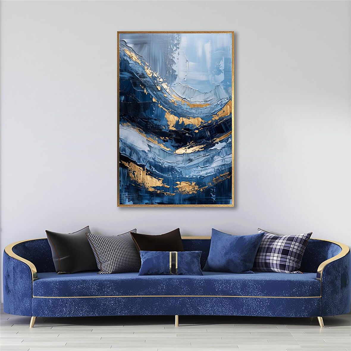 Yağlı Boya Dokulu Tablo Mavi Altın Gold Soyut U08103