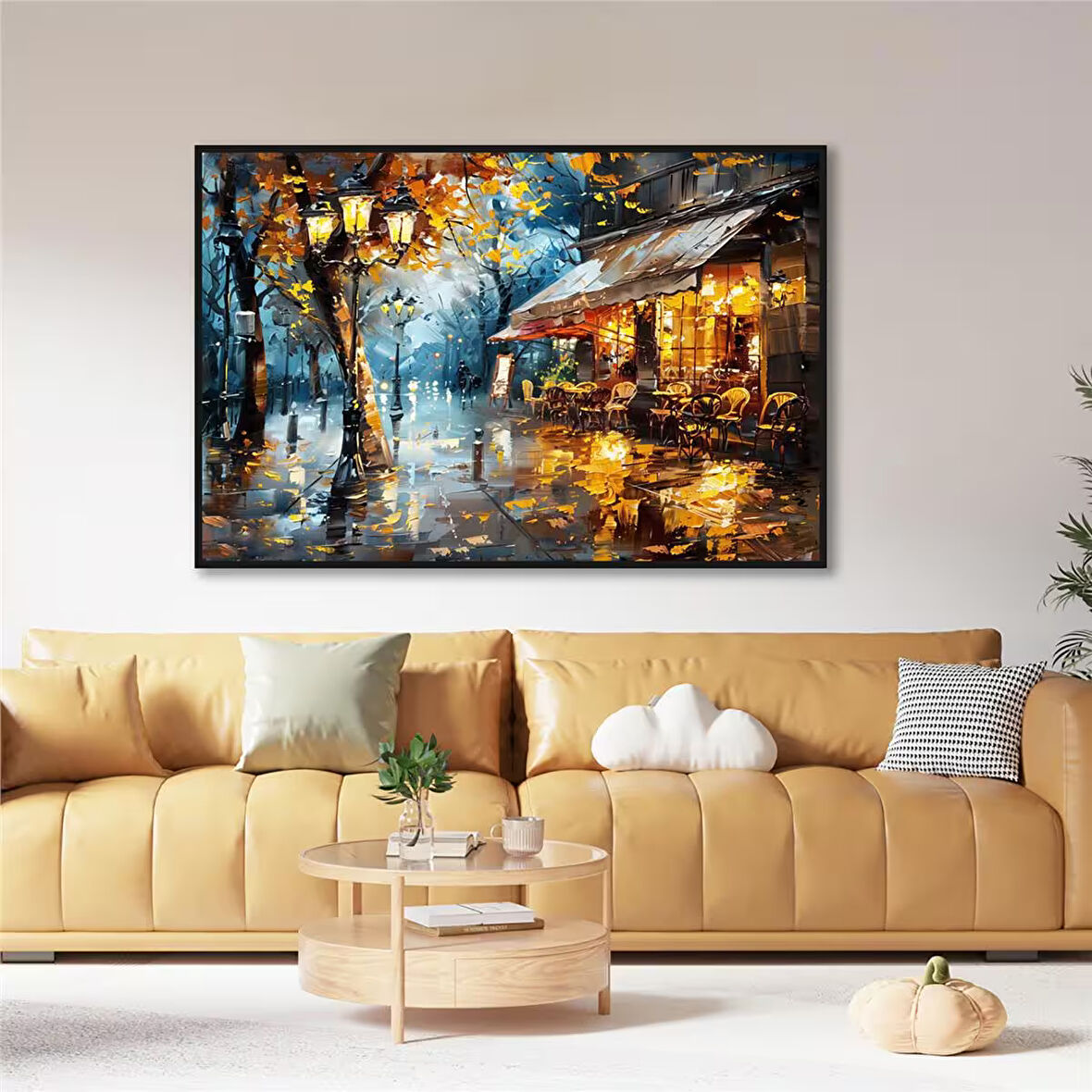 Yağlı Boya Dokulu Tablo Modern Paris Sokak Kafe U09016