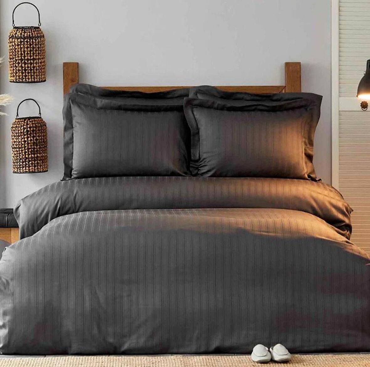 Karaca Home Charm Bold Antrasit %100 Pamuk Saten Çift Kişilik Nevresim Takımı