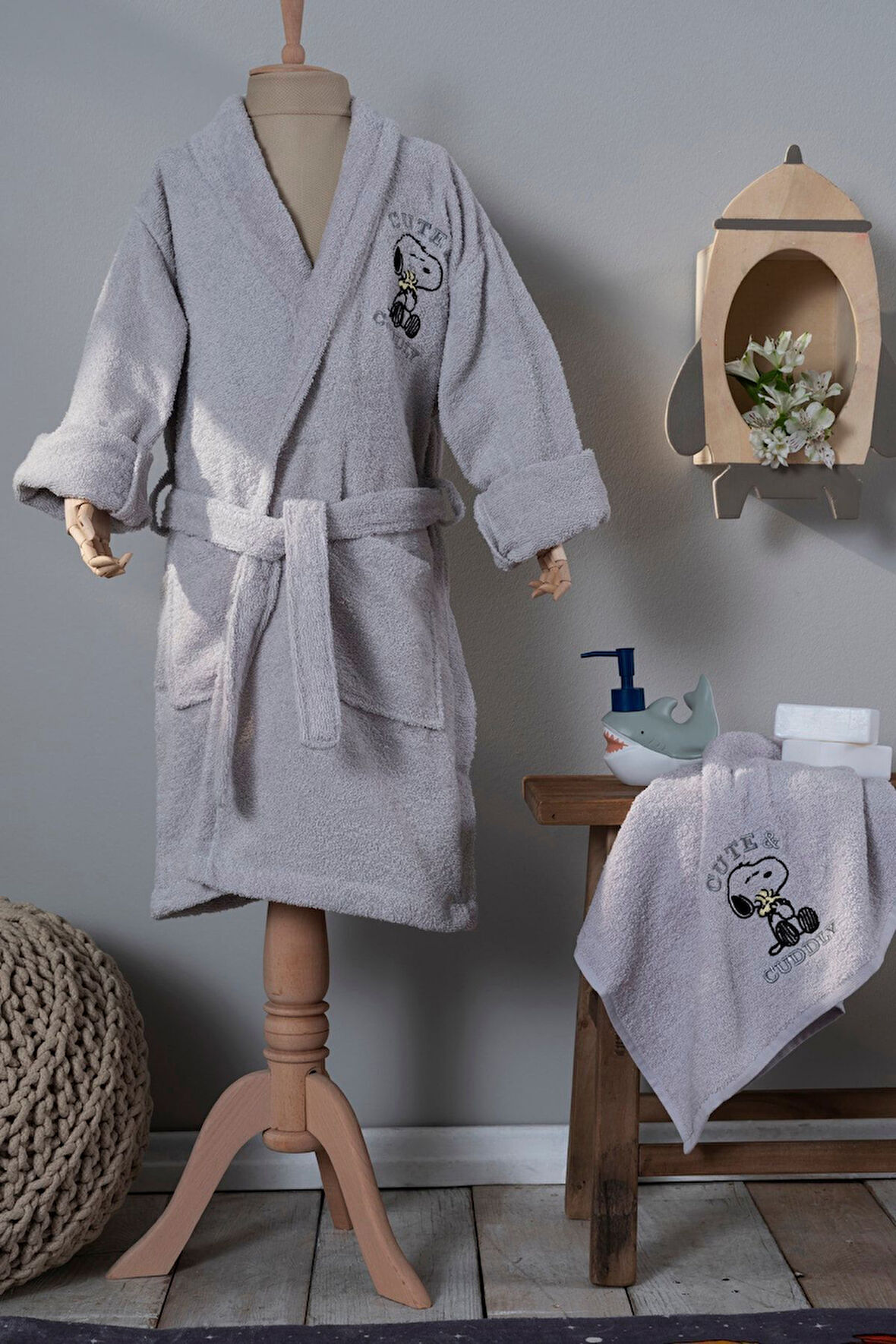 Karaca Home Cute & Cuddly Gri Nakışlı Çocuk Bornoz