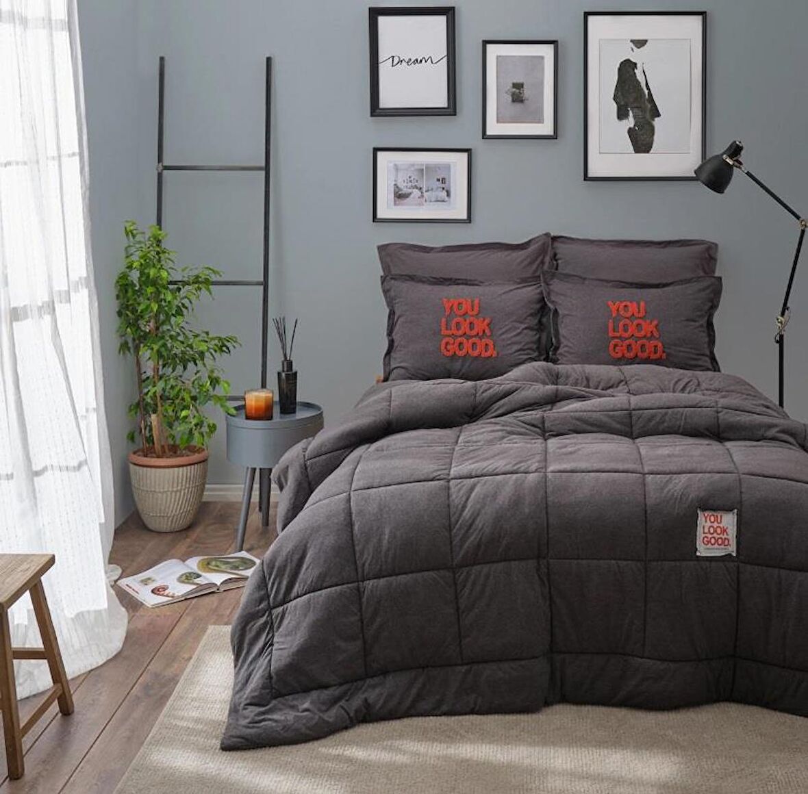 Karaca Home Cotton Comfort Set Çift Kişilik Motto Antrasit