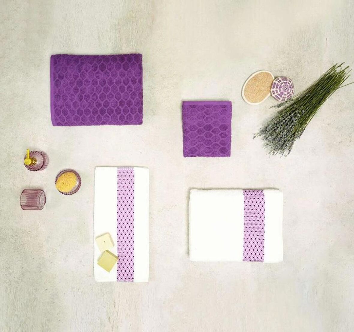 Karaca Hamam Seti %100 Pamuk Lossi Offwhite/Mürdüm