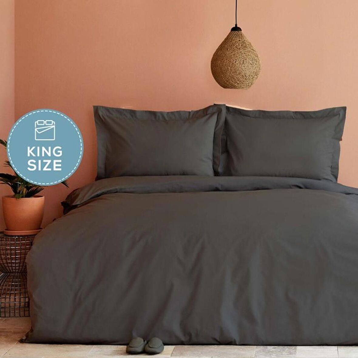 Karaca Home Back To Basıc Antrasit Çift Kişilik %100 Pamuk King Size Nevresim Takımı