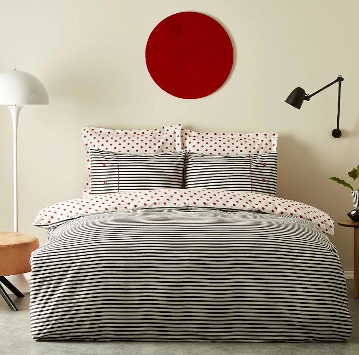 Karaca Home Nevresim Takımı %100 Pamuk Çift Kişilik Polka Siyah Çift Taraflı