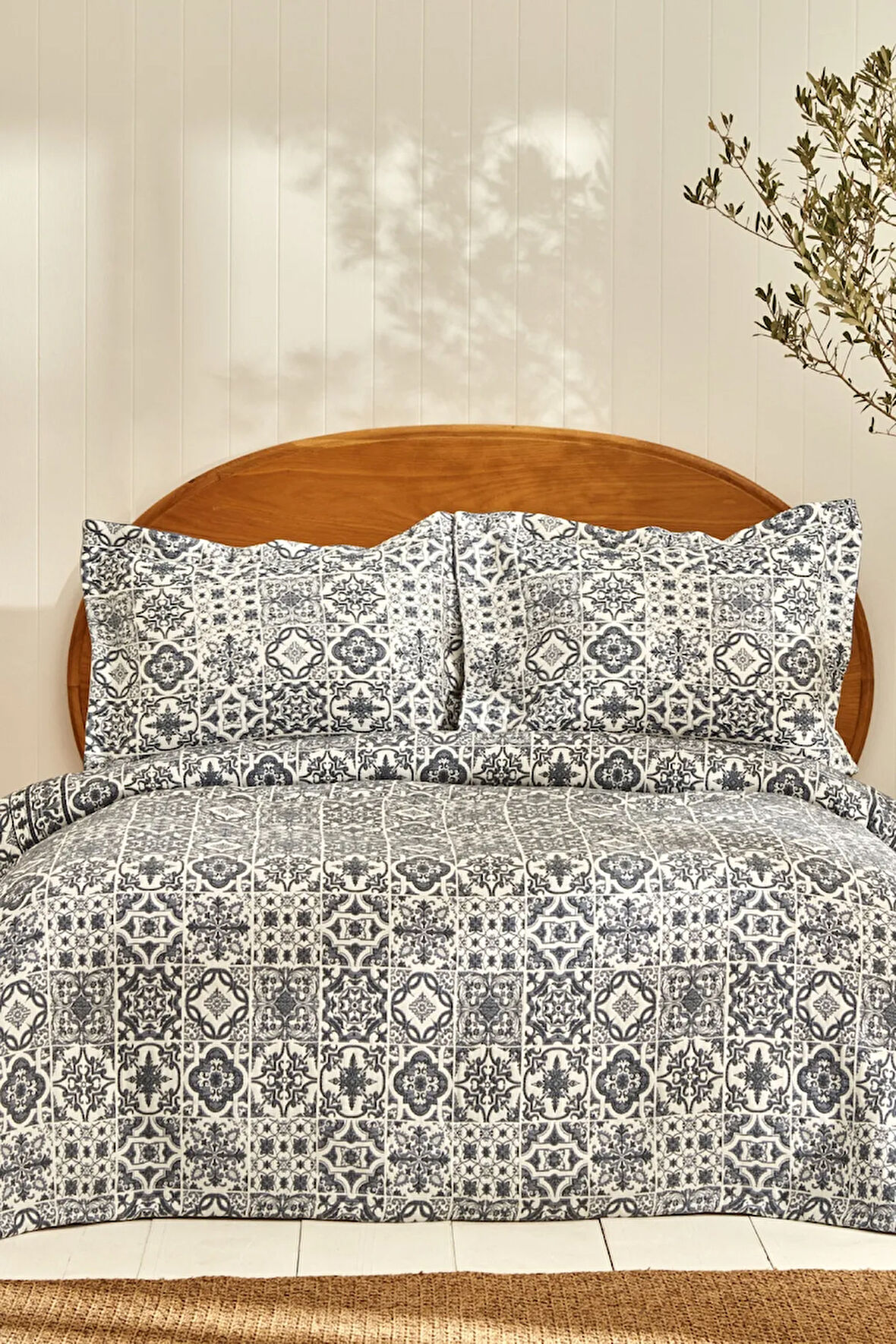 Karaca Home Tiles Çift Kişilik Yatak Örtüsü Mavi