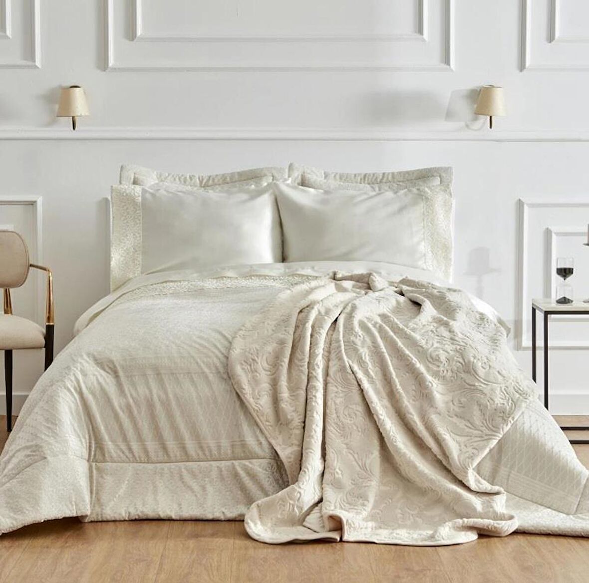 Karaca Home Anita Ekru Saten 8 Parça Çeyiz Seti