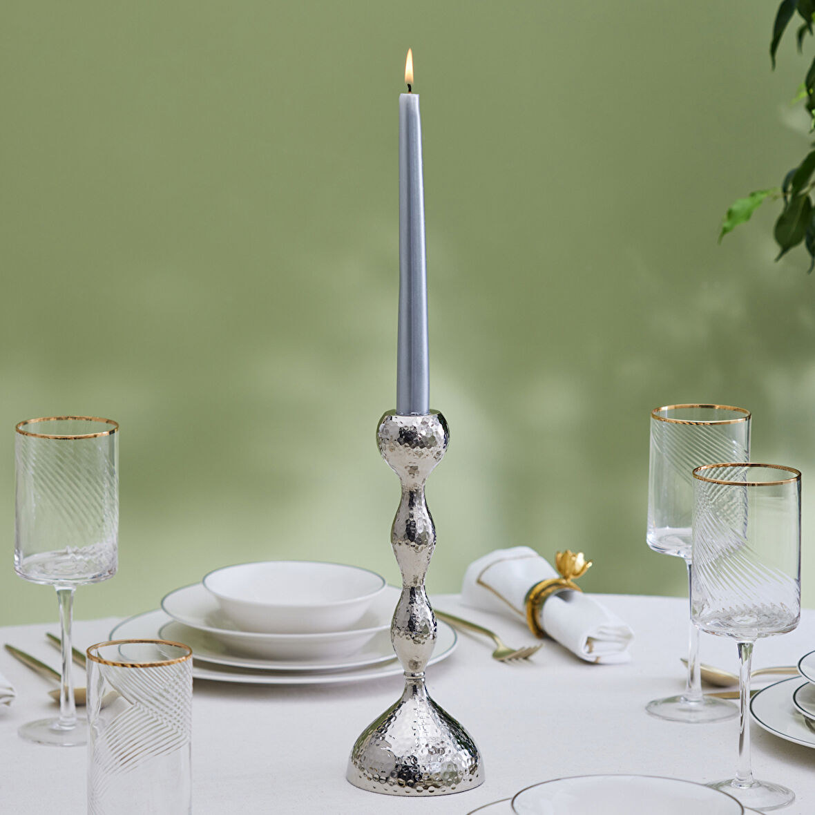 Karaca Home Arlen Tekli Şamdan Silver 23 cm