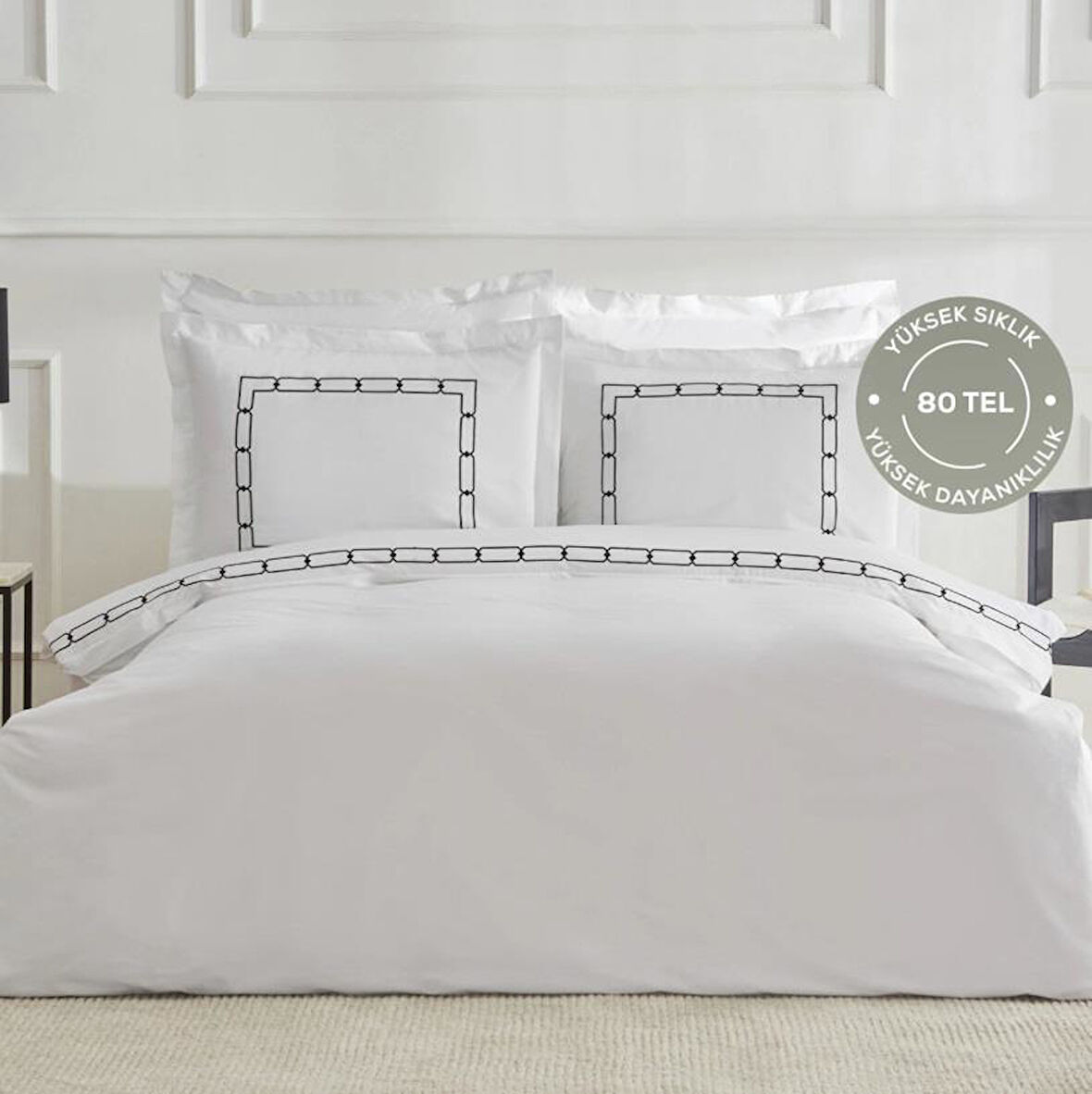 Karaca Home White Colllection Diane Beyaz Çift Kişilik Nakışlı Percale Nevresim Takımı